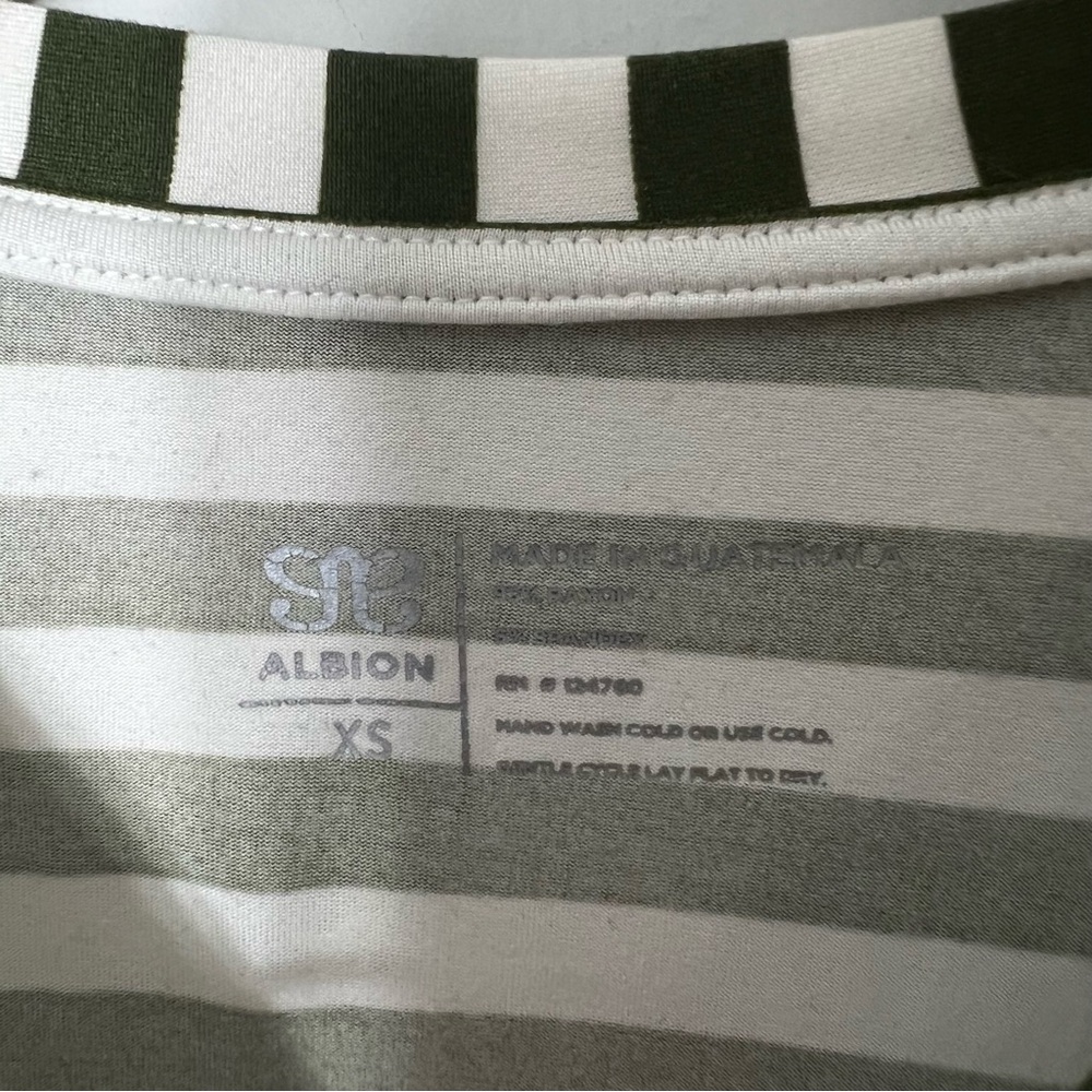 Albion Striped Long Sleeve Tee Shirt Soft Green White XS 890 - Picture 4 of 6